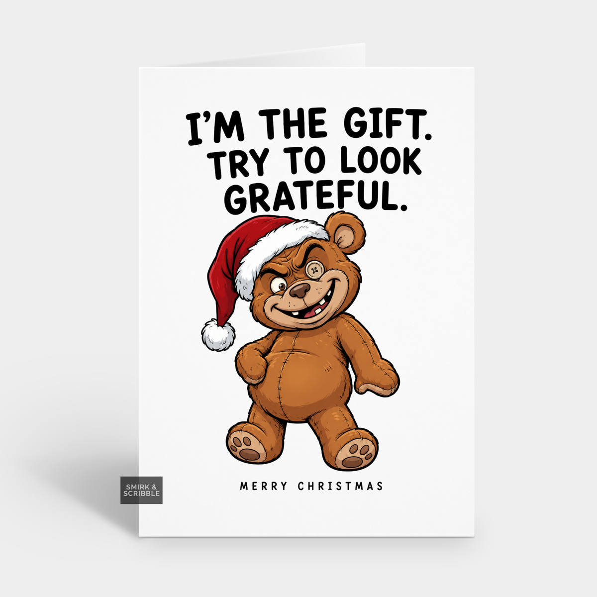 Funny Christmas Card - Cheeky Evil Teddy Bear