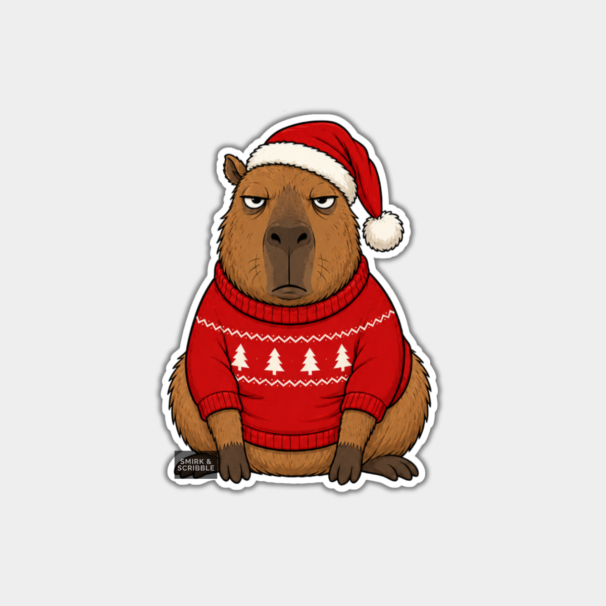Funny Christmas Sticker - Grumpy Capybara In Jumper