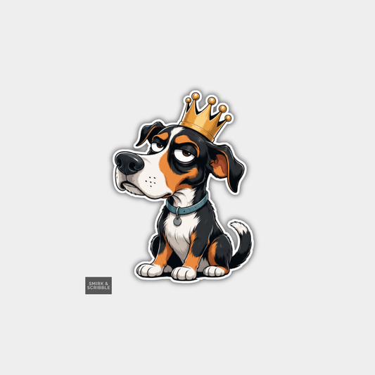 Funny Die Cut Vinyl Sticker - Dog & Crown