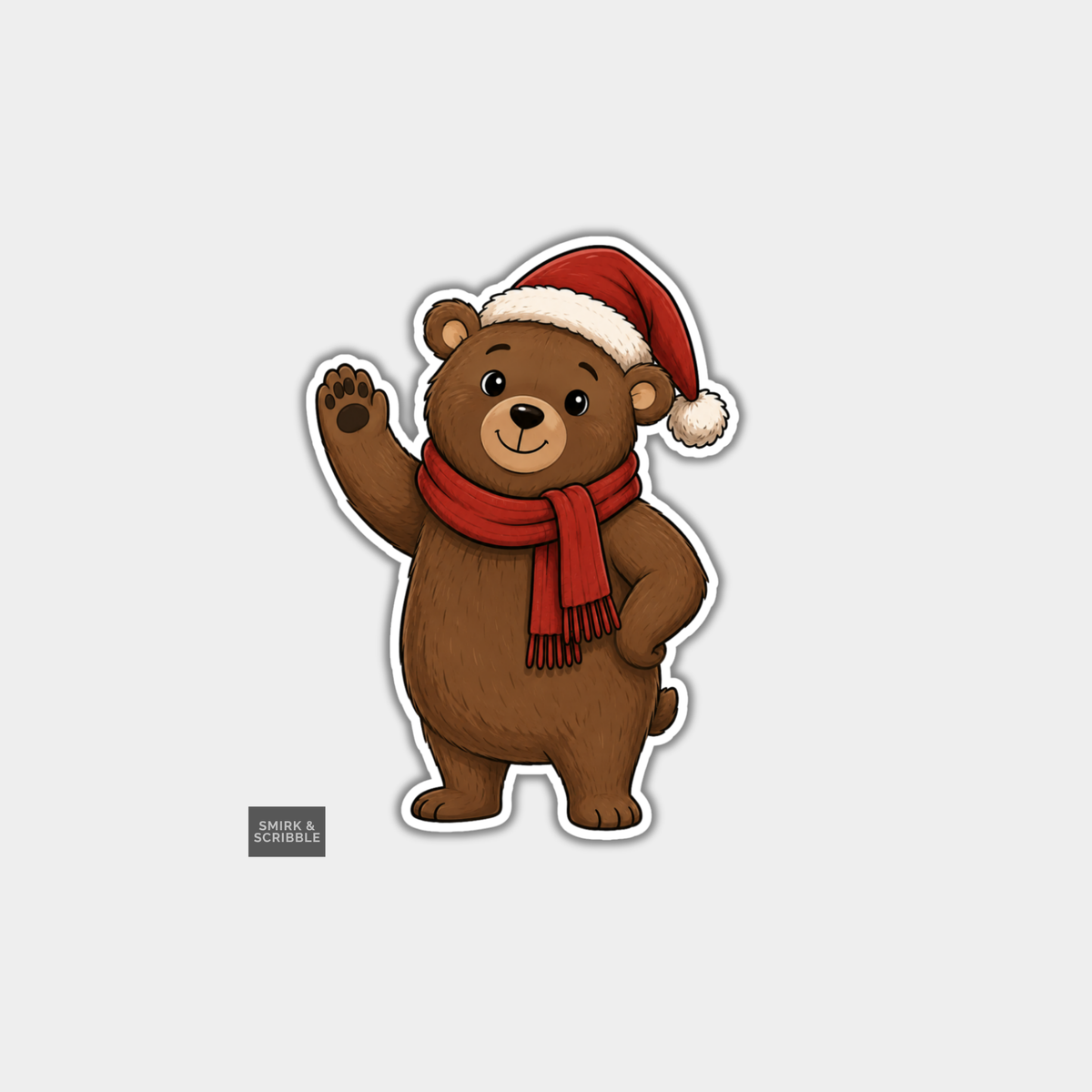 Funny Christmas Sticker - Cute Bear Wearing Santa Hat