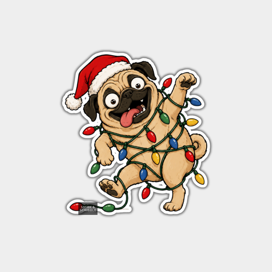 Funny Christmas Sticker - Cute Silly Dog With Lights