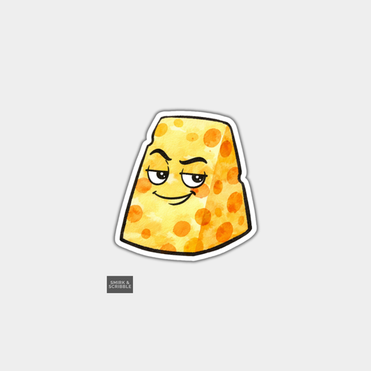 Cheese wedge with a face on a gray background