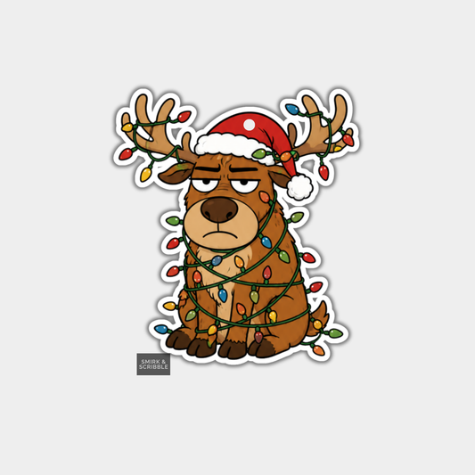 Funny Christmas Gift Tags - Cute Grumpy Reindeer