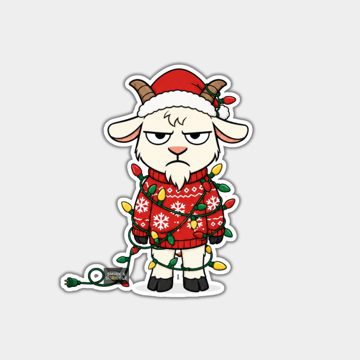 Funny Christmas Sticker - Cute Grumpy Goat
