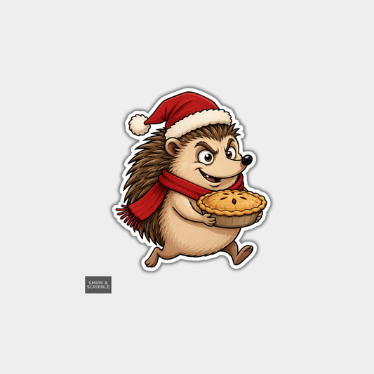 Funny Christmas Sticker - Hedgehog In Santa Hat & Scarf
