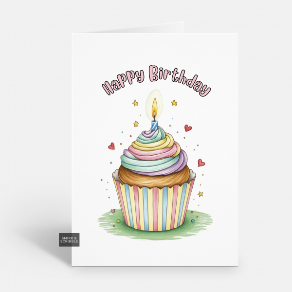 Cupcake & Hearts Birthday Card