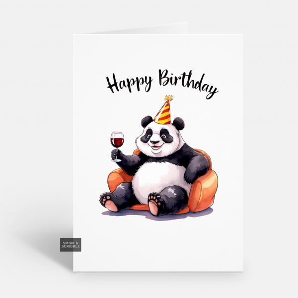 Panda & Red Wine Birthday Card