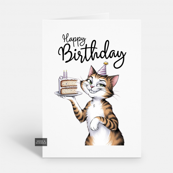 Cat & Cake Slice Birthday Card