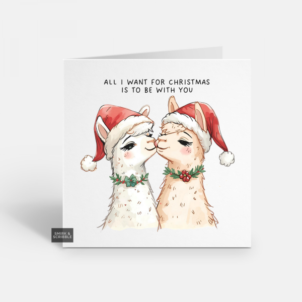 Llama In Love Christmas Card