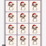 Santa Paws Christmas dog stickers on a sheet with illustrated dog wearing a Santa hat.
