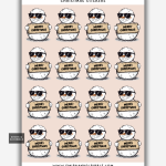 Cool snowman Christmas stickers on a sheet with snowmen wearing sunglasses and holding a Merry Christmas sign.