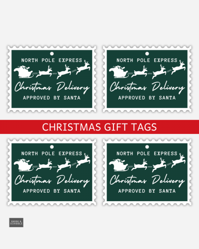 green north pole express christmas delivery gift tags set