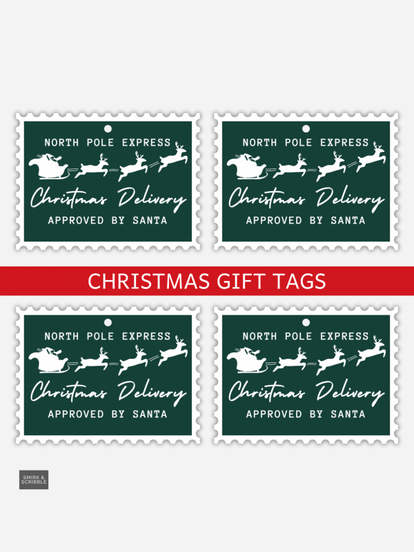 green north pole express christmas delivery gift tags set