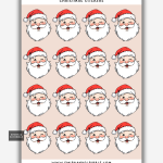 Winking Santa Christmas stickers on a sheet with cheerful Santa faces wearing red hats.