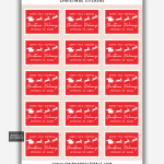 North Pole Express Christmas Delivery stickers on a sheet with Santa’s sleigh and reindeer on red backgrounds.