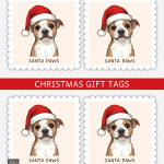 Santa Paws Christmas gift tags featuring a dog wearing a Santa hat.