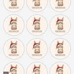 Bunny Kisses Christmas stickers on a sheet with a bunny in a Santa hat.